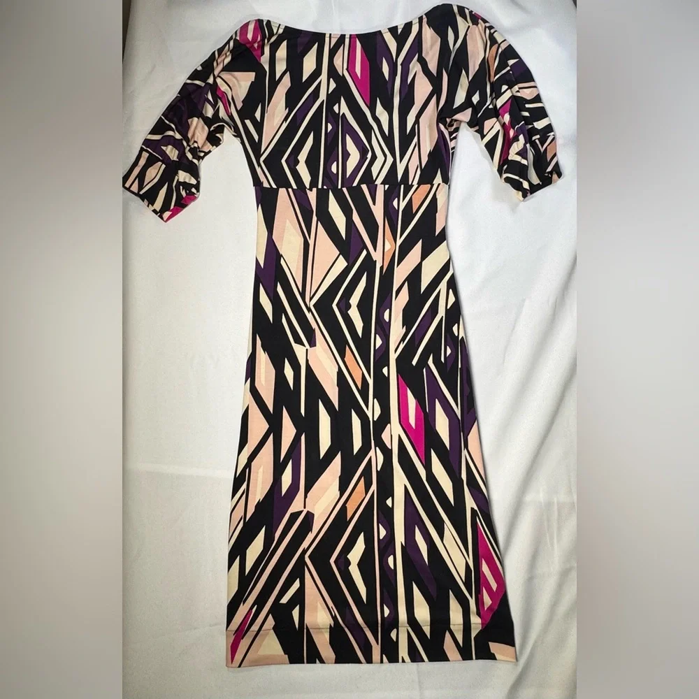 Diane von Furstenberg  100% Silk Geometric Print Dress- Size 4 - Picture 2 of 5